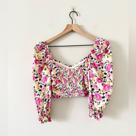For Love & Lemons Cassia Satin Crop Top in Pink Floral - Size S - Picture 4 of 6